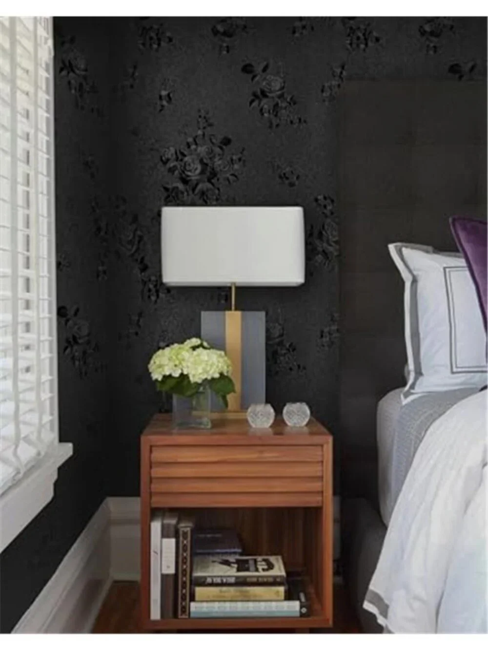 Black Floral Embossed Peel Stick Wallpaper Removable Self Adhesive Contact Paper